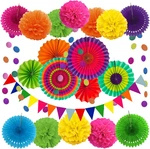 Party Decoration, 21 Pcs Multi-color Hanging Paper Fans, Poms Flowers, Garla New. Price: $24.99.