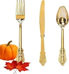 Wdf 300 Pieces Gold Plastic Silverware Disposable - Heavy Duty Baroque New. Price: $52.31.