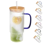 Erichbow 32OZ Ribbed Glass Cup Handle Bamboo Lid Straw Tumbler Iced Coffee New. Price: $44.58.
