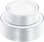 Wdf 120PCS Plastic Christmas Plates White Silver Rim - Disposable Open. Price: $49.99.