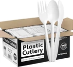 1000 Count White Silverware Set, 334 Plastic Forks, 333 Spoons, New. Price: $34.99.