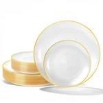 N9R 60PCS Pearl White Plastic With Gold Rim, Elegant Disposable Plates... New. Price: $41.09.