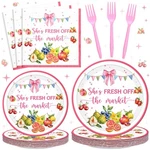 96 Pcs She Is Fresh Off The Market Paper Plates And Napkins Set Pink Bow Brid... New. Price: $26.88.