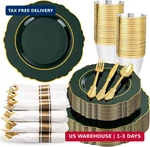 Liacere 350PCS Green Plastic Plates - Dark Disposable With Gold Rim New. Price: $109.67.