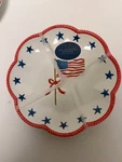 Patriotic Melamine Plates Set 4 Red White Blue Stars Flag Scalloped New. Price: $25.00.