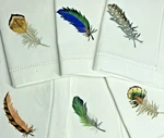 6 Napkins Embroidered Saro Lifestyle Linen/ Cotton Different Feathers X17 New. Price: $74.99.
