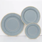 25 Dusty Blue 8" Metallic Round Paper Salad Dinner Plates Textured Rim Party New. Price: $7.82.