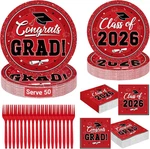 Qzyl 200PCS Graduation Supplies Set 2026, Red Plates, Napkins, Desser New. Price: $44.52.