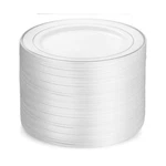 Munfix 100 Piece Plastic Party Plates White Silver Rim, Premium Heavy Duty 10... New. Price: $67.49.