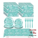 Teal Blue Tableware Set For Happy Birthday Decorations Dessert Plates New. Price: $26.71.