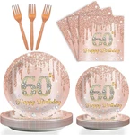 Zoiiwa 96 Pieces 60TH Birthday Party Tableware Set For Pink Rose Gold Paper New. Price: $25.26.