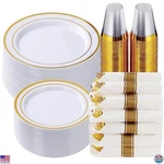350 Pcs Gold Plastic Dinnerware Set For Guests, Fancy Disposable Plates New. Price: $94.07.