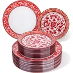 Hioasis 60PC Red Floral Plastic Plates Set - 30 Dinner, Dessert 10.25"/7.5" New. Price: $93.66.