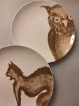 Appetizer/salad Plates Cat And Owl By M Studios - Unique Halloween, Plus Used. Price: $8.00.