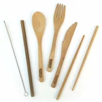 Bamboo Utensils Travel Set, Wooden Fork, Knife, Spoon, Chopsticks, Straw,& Brush New. Price: $6.99.