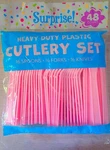 Surprise! Heavy Duty Plastic Cutlery Set 48 Count Pink Party New. Price: $14.95.