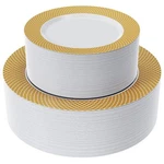 Gold Plastic Plates Set Of 102 Disposable With Grid Rim 51 Dinner New. Price: $43.70.