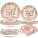 Chunnin 200PC Happy 50TH Birthday Plates Napkins Pink Rose Gold Tableware Set New. Price: $46.73.