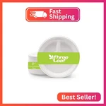 Three Leaf 9" 3 Compartment Bagasse Round Plate, 50 Ct. Heavy-duty- Super Strong New. Price: $26.23.