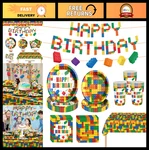 Colorful Building Block Birthday Party Supplies - Plates, Napkins, Cups, Banner New. Price: $39.99.