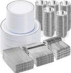 Vip Sier Dinnerware Set For 100 Guests, Plastic Plates Party, New. Price: $148.19.