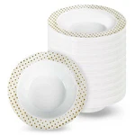 50 Pack Disposable Hard Plastic Bowls 12 Oz Heavy Duty Gold Rimmed Dessert New. Price: $20.69.