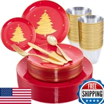 Wdf 150 Christmas Red Plastic Plates W/ Tree - Service For 25 New. Price: $76.28.