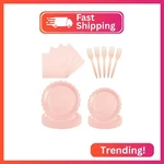 Puevenyi 96PCS Pink Paper Plates And Napkins, 24 Guest Light Disposable Sca New. Price: $19.68.