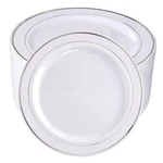 100PIECES Plastic Plates - Rim Disposable Dinner 10.25INCH Silver New. Price: $52.29.
