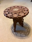 Antique Hand Carved Indian Teak Plant Stand Inlaid Shell Leaf Design, X 12.5 New. Price: $60.00.