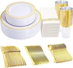 350 Pieces White And Gold Plastic Plates - Guest Dinnerware Set Include 10... New. Price: $75.59.