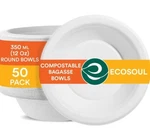 Eco Soul Pearl White Round 350 ML(12OZ) Bagasse Disposable Bowls Pack New. Price: $14.98.