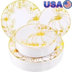 Thanksgiving Disposable Plates 30 Pack Gold Pumpkin Design Plastic Dinnerware Us New. Price: $47.63.