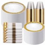 Wellife Guests Dinnerware Sets, Gold Plastic Plates Platos 350PCS, New. Price: $71.23.