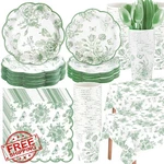 Yungyan Sage Green Floral Party Plates Napkins Cups Set 24 New. Price: $40.99.