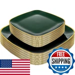 Bucla 50PCS Green And Gold Plastic Plates - Square Disposable New. Price: $47.57.