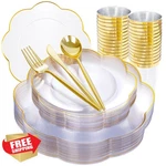 Ejonirinjonir Ei 180PCS Clear And Gold Plastic Plates With Silverware... New. Price: $64.99.