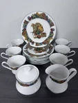 Pilgrims Harvest American Atelier Thanksgiving Dessert Plates Cups Creamer Sugar Used. Price: $36.00.