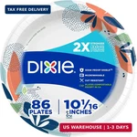 Dixie Large Paper Plates, 10 Inch, 86 Count, 2X Stronger*, Microwave-safe, Soak- New. Price: $9.99.