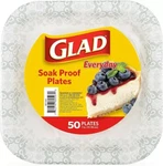 Glad Square Disposable Paper Plates With Gray Victorian Print Soak Proof 50 New. Price: $13.25.
